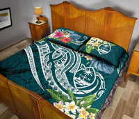 Guam Polynesian Quilt Bed Set - Summer Plumeria (Turquoise) - Polynesian Pride