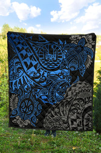 Tahiti Polynesian Premium Quilt - Blue Turtle Hibiscus Flowing - Polynesian Pride