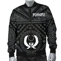 Pohnpei Men's Bomber Jacket - Pohnpei Seal With Polynesian Tattoo Style ( Black) Black - Polynesian Pride