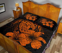 Hawaiian Map Turtle Hibiscus Polynesian Quilt Bedding Set - Orange - Polynesian Pride