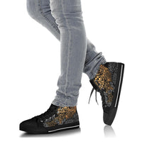 Tahiti Polynesian High Top Shoes - Gold Turtle Hibiscus Flowing - Polynesian Pride