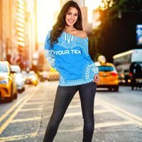 Palau Polynesian Chief Custom Personalised Women's Off Shoulder Sweater - Flag Version - Polynesian Pride