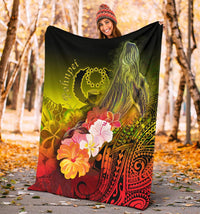 Pohnpei Premium Blanket - Humpback Whale with Tropical Flowers (Yellow) - Polynesian Pride