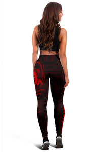Hawaii Turtle Shark Polynesian Leggings - Red - Polynesian Pride