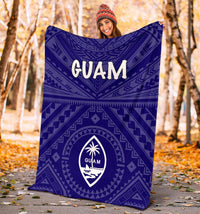Guam Premium Blanket - Guam Seal With Polynesian Tattoo Style (Blue) - Polynesian Pride