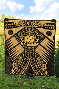 Samoa Polynesian Premium Quilt - Samoa Gold Seal with Polynesian Tattoo - Polynesian Pride