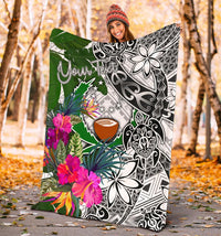 Pohnpei Custom Personalised Premium Blanket White - Turtle Plumeria Banana Leaf - Polynesian Pride