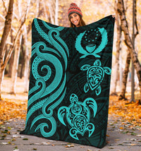 Pohnpei Micronesian Premium Blanket - Turquoise Tentacle Turtle - Polynesian Pride