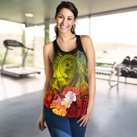 Chuuk Women's Racerback Tank - Humpback Whale with Tropical Flowers (Yellow) - Polynesian Pride
