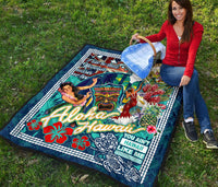 Hawaii Premium Blanket - Hawaii Seal Tiki Face Dancing Girl Aloha Hawaii - Polynesian Pride