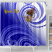 American Samoa Polynesian Custom Personalised Personalized Shower Curtain - Bald Eagle (Blue) - Polynesian Pride