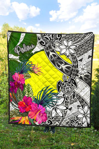 Palau Premium Quilt White - Turtle Plumeria Banana Leaf - Polynesian Pride