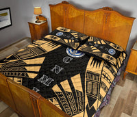 Northern Mariana Islands Quilt Bed Set - Northern Mariana Islands Seal & Polynesian Yellow Tattoo Style - Polynesian Pride