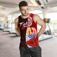 Tahiti Polynesian Men's Tank Top - Coat Of Arm With Hibiscus - Polynesian Pride