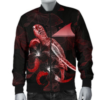 Tokelau Polynesian Men's Bomber Jacket - Turtle With Blooming Hibiscus Red - Polynesian Pride