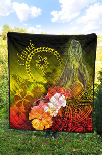 Chuuk Premium Quilt - Humpback Whale with Tropical Flowers (Yellow) - Polynesian Pride