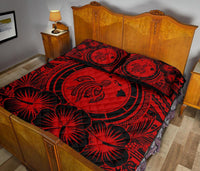 Hawaiian Map Honu Hibiscus Red Polynesian Quilt Bed Set - Polynesian Pride