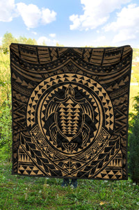 Hawaiian Kakau Honu Arc Gold Polynesian Premium Quilt - Polynesian Pride