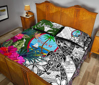 Guam Custom Personalised Quilt Bet Set White - Turtle Plumeria Banana Leaf - Polynesian Pride