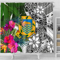 Tuvalu Shower Curtain White - Turtle Plumeria Banana Leaf - Polynesian Pride