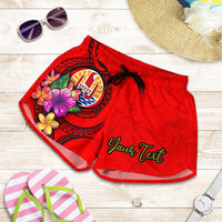 Tahiti Polynesian Custom Personalised Women's Shorts - Floral With Seal Red - Polynesian Pride