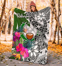 Pohnpei Premium Blanket White - Turtle Plumeria Banana Leaf - Polynesian Pride