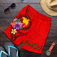 Papua New Guinea Polynesian Custom Personalised Men's Shorts - Floral With Seal Red - Polynesian Pride