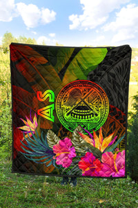 American Samoa Polynesian Premium Quilt - Hibiscus and Banana Leaves - Polynesian Pride