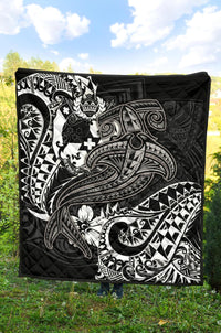 Tonga Premium Quilt - White Shark Polynesian Tattoo - Polynesian Pride
