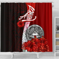 American Samoa Polynesian Shower Curtain - Coat Of Arm With Hibiscus - Polynesian Pride
