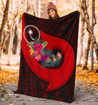 Chuuk Premium Blanket - Polynesian Hook And Hibiscus (Red) - Polynesian Pride