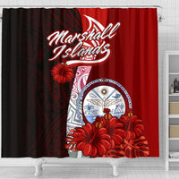 Marshall Islands Polynesian Shower Curtain - Coat Of Arm With Hibiscus - Polynesian Pride