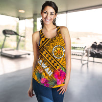 Hawaii Women's Racerback Tank - Kanaka Maoli With Hibiscus On Polynesian Patterns (YELLOW) - Polynesian Pride