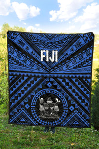Fiji Premium Quilt - Fiji Seal With Polynesian Tattoo Style (Blue) - Polynesian Pride