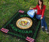 Hawaii Flag Polynesian Premium Quilt Green - Love Style - Polynesian Pride