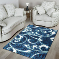 Polynesian Area Rug - Flourish Style With Tribal Fabric Blue Color - Polynesian Pride