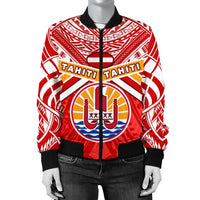 Tahiti Rugby Women Bomber Jacket Polynesian Coat Of Arms and Flag - Polynesian Pride