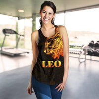 Sun In Leo Zodiac Women Racerback Tank Polynesian Tattoo Simple - Orange Black - Polynesian Pride
