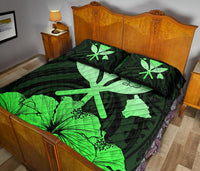 Hawaiian Kanaka Quilt Bed Set Hibiscus Polynesian Love Green - Polynesian Pride