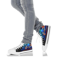 Papua New Guinea Custom Personalised High Top Shoes Blue - Vintage Tribal Mountain - Polynesian Pride