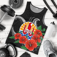 Tahiti Polynesian Men Tank Top - Hibiscus Coat of Arm Black BLACK - Polynesian Pride