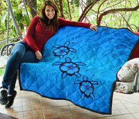 Turtle Hibiscus Swim In Sea Premium Quilt - Polynesian Pride