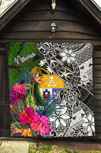 Nauru Premium Quilt - Turtle Plumeria Banana Leaf Crest - Polynesian Pride