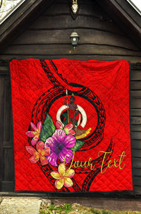 Vanuatu Polynesian Custom Personalised Premium Quilt - Floral With Seal Red - Polynesian Pride