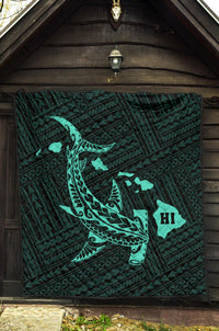 Hawaii Shark Turquoise Polynesian Premium Quilt - Polynesian Pride