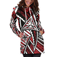 American Women's Hoodie Dress - Tribal Flower Special Pattern Red Color - Polynesian Pride