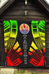 Tahiti Premium Quilt - Tahiti Flag Polynesian Reggae Tattoo - Polynesian Pride