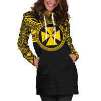 Wallis and Futuna Women Hoodie Dress - Wallis and Futuna Coat Of Arms Polynesian Gold Black - Polynesian Pride