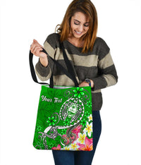 Guam Custom Personalised Tote Bags - Turtle Plumeria (Green) - Polynesian Pride