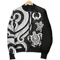 Pohnpei Micronesian Men Bomber Jacket - White Tentacle Turtle - Polynesian Pride